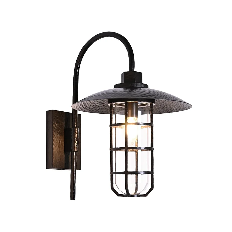 Forged antique bronze finish single head bent arm copper explosion-proof glass cover outdoor wall lamp