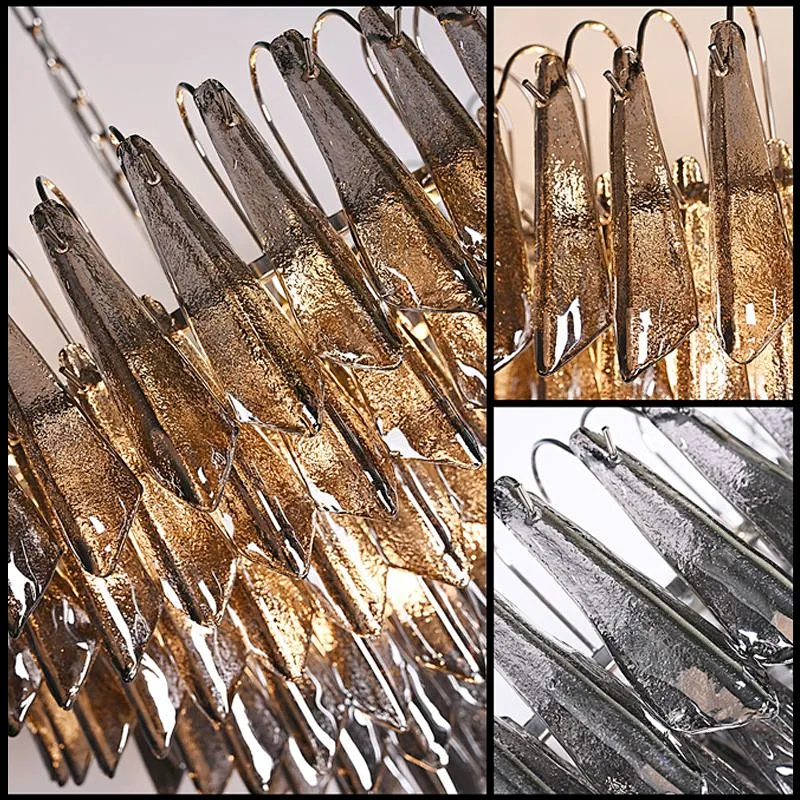 Handmade smoke grey water ripple texture glass chandelier for dining room, living room, bedroom