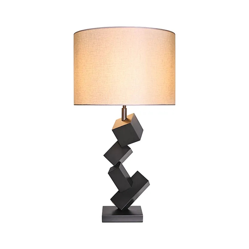 Polished blackeded steel mart cubes desk table lamp with fabric shade