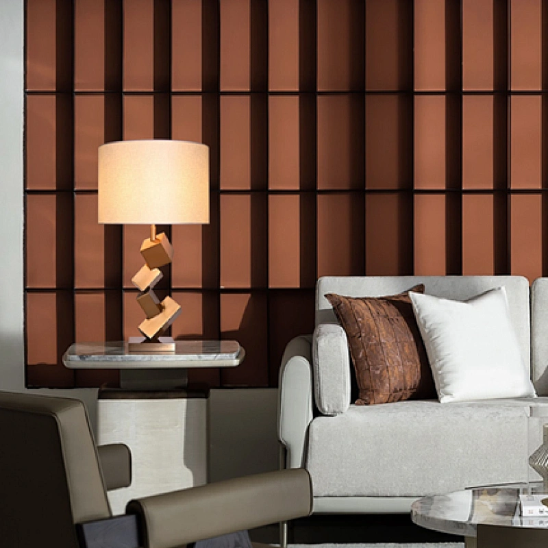 Polished brass steel smart cubes desk table lamp with fabric shade