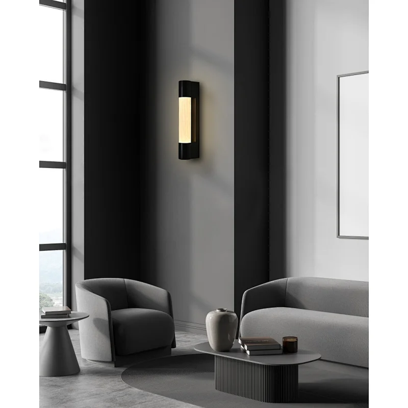 Luxury LED Light Bronze Finish Natural Selenite Stone Living Room Light Bedroom Light Wall Light