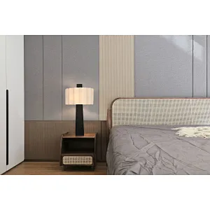 Quincunx fabric-shade bronze square column table lamp