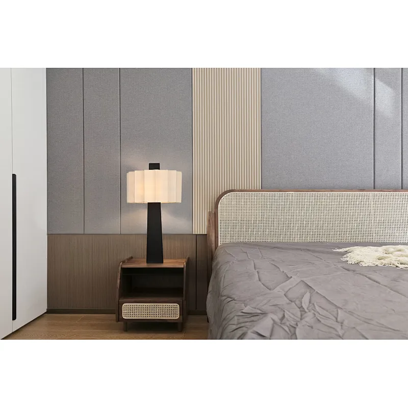 Quincunx fabric-shade bronze square column table lamp