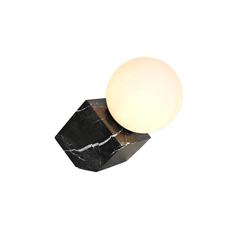 Opal glass ball black marble cube base bedside dimmable table light