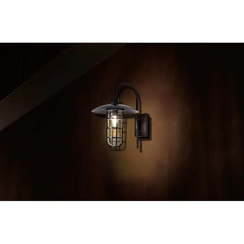 Forged antique bronze finish single head bent arm copper explosion-proof glass cover outdoor wall lamp