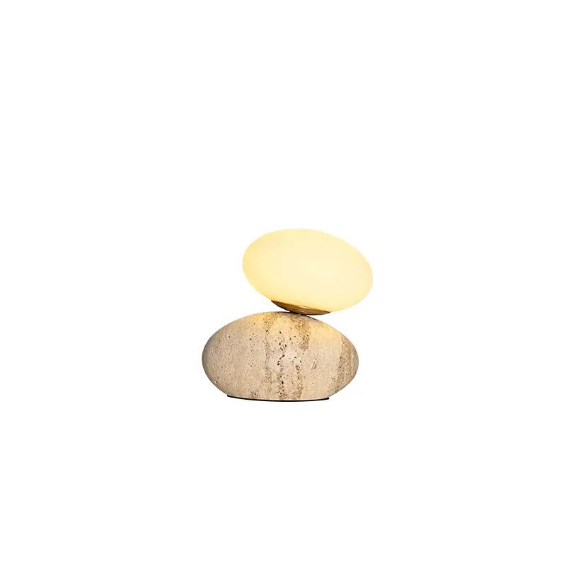 Travertine cobble base opal glass bedside dimmable mini night light