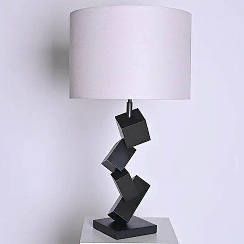 Polished blackeded steel mart cubes desk table lamp with fabric shade