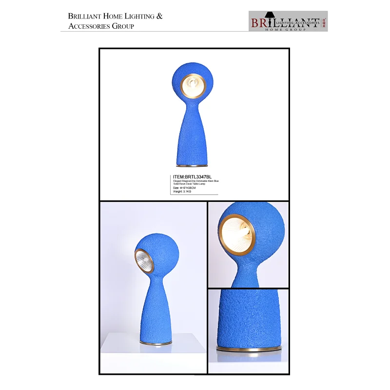 Elegant magical-drip dimmable Klein Blue solid resin desk table lamp