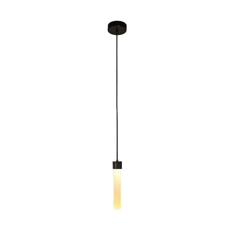 Single Natural Selenite Stone Bronze Finish Hanging Light For Restaurant Bedside Light