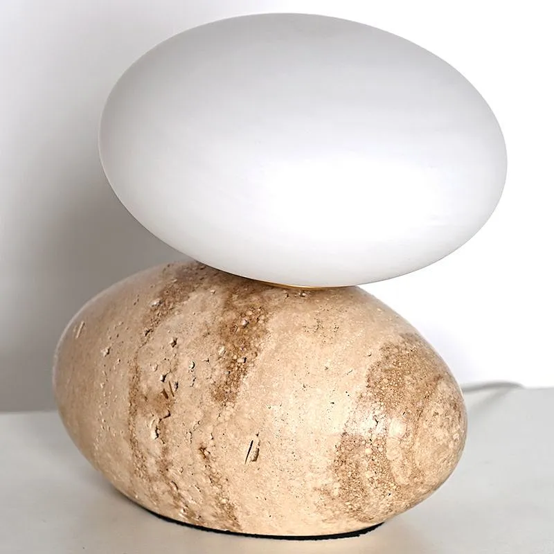 Travertine cobble base opal glass bedside dimmable mini night light