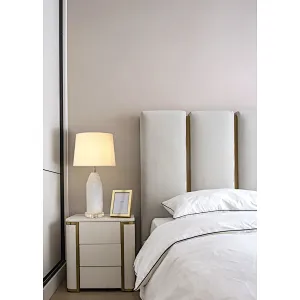 Luxury Natural Selenite Stone Column Table Lamp With Fabric Shade for living room sofa side bedside light