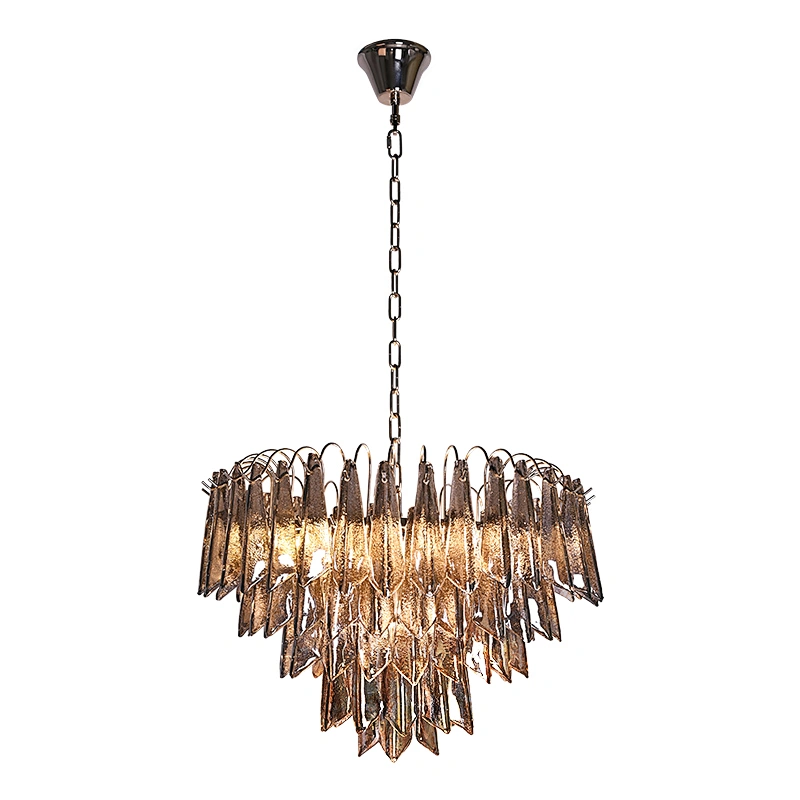 Handmade smoke grey water ripple texture glass chandelier for dining room, living room, bedroom