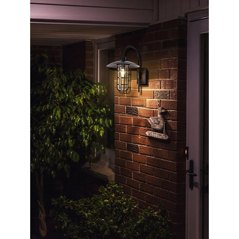 Forged antique bronze finish single head bent arm copper explosion-proof glass cover outdoor wall lamp