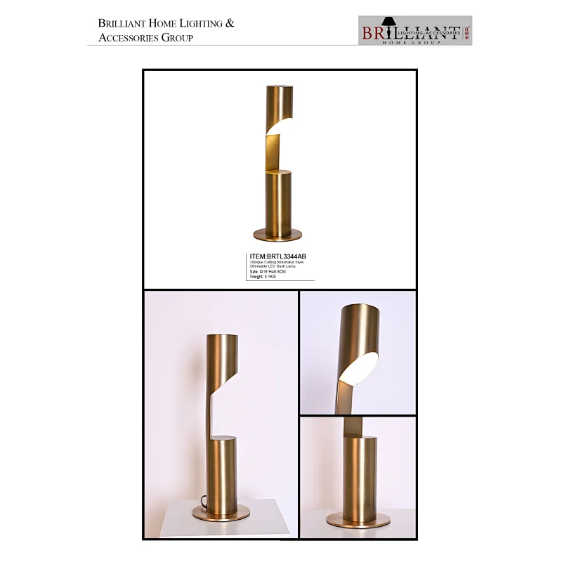 Oblique cutting minimalist style dimmable LED desk lamp
