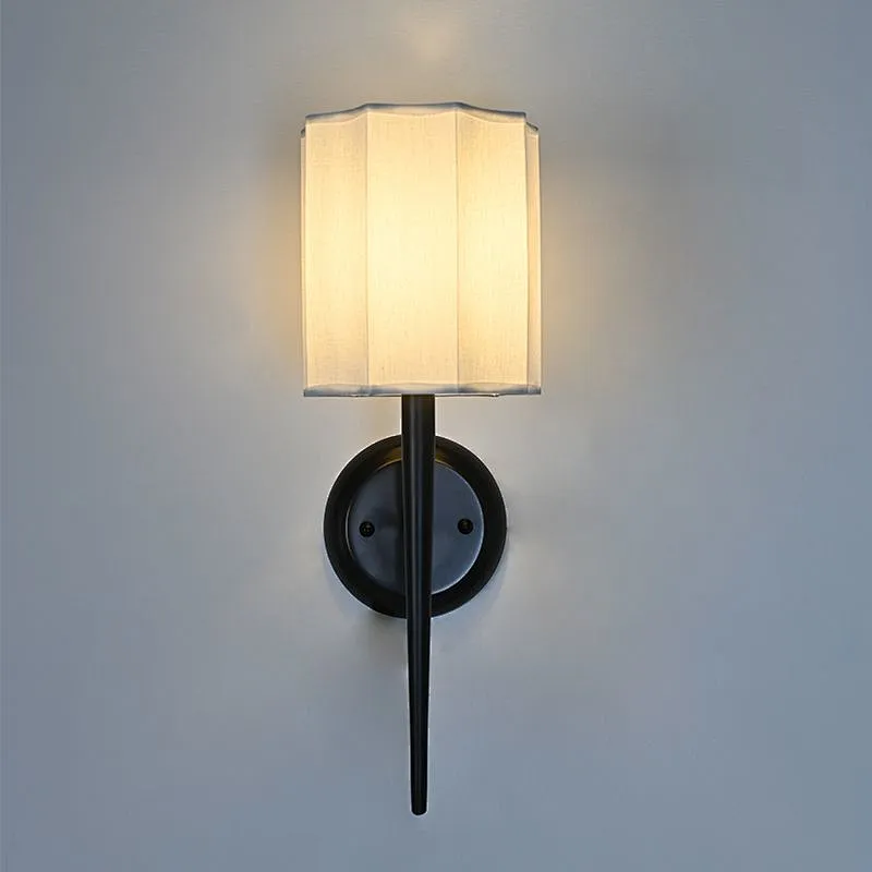Quincunx fabric-shade bronze cone wall lamp