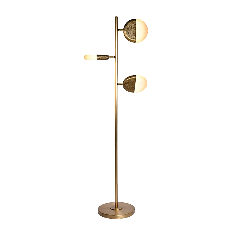 Creative sunrise 3 heads luxury antique brass hand dyeing finish alabaster standing floor lamp for living room bedroom