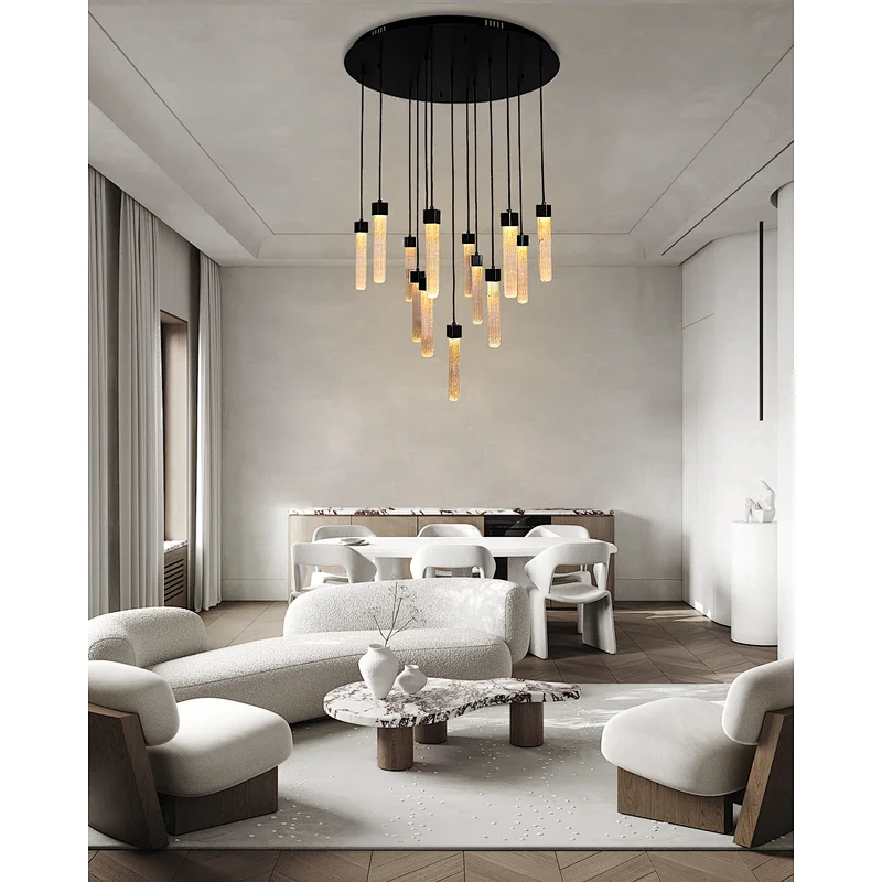 Circular Combination Bronze Finish Natural Selenite Stone Hanging Lights For Restaurant Livingroom