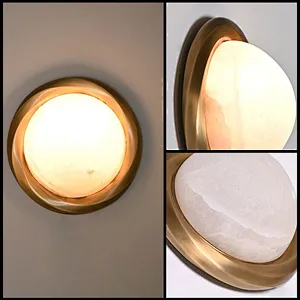 Luxury antique brass hand dyeing finish corrugated decorative forged copper alabaster wall lamp