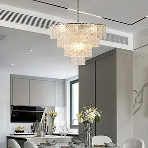 Handmade water ripple texture glass panel chandelier for dining room, living room, bedroom, study, corridor