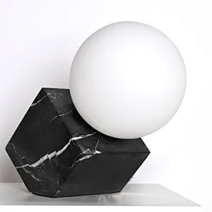 Opal glass ball black marble cube base bedside dimmable table light