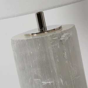 Luxury Natural Selenite Stone Column Table Lamp With Fabric Shade for living room sofa side bedside light