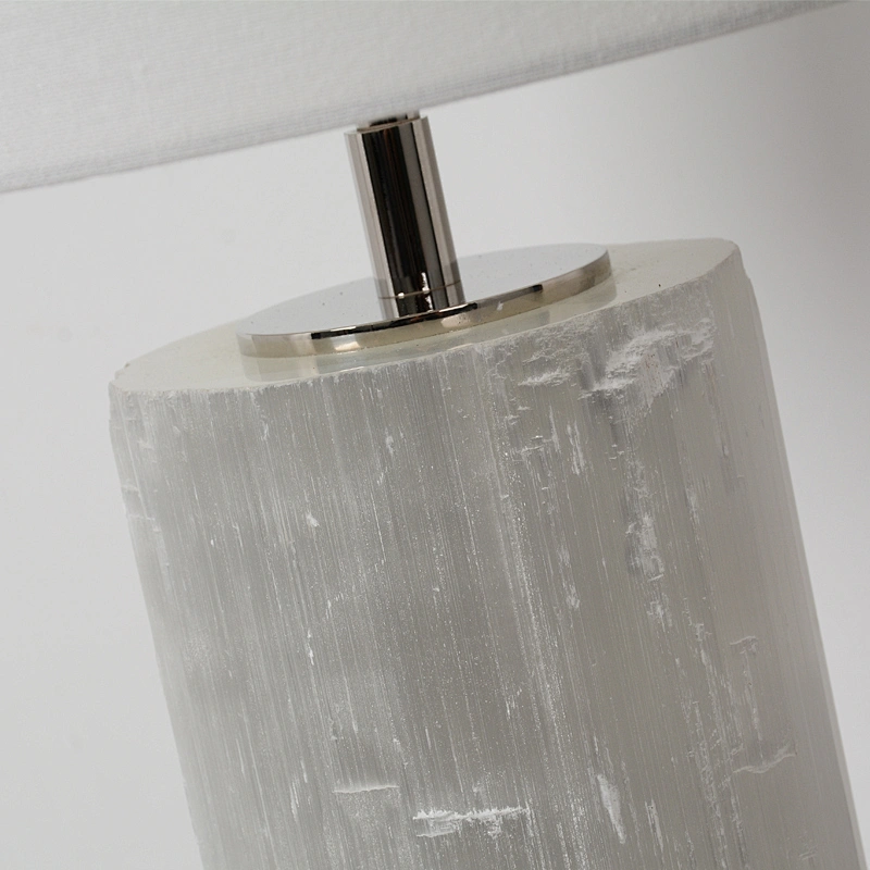 Luxury Natural Selenite Stone Column Table Lamp With Fabric Shade for living room sofa side bedside light