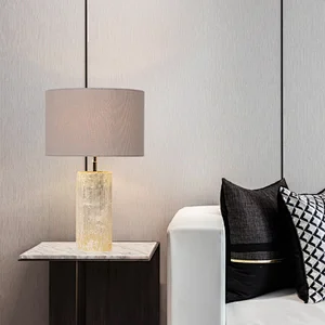 Luxury Natural Selenite Stone Column Table Lamp With Fabric Shade for living room sofa side bedside light