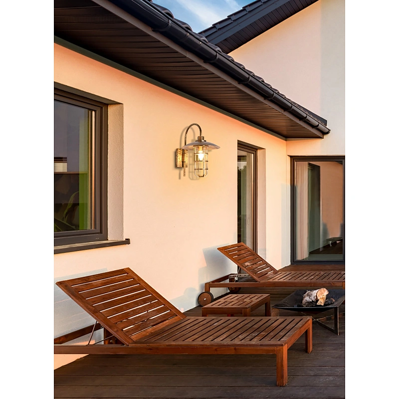 Forged antique brass finish single head bent arm copper explosion-proof glass cover outdoor wall lamp
