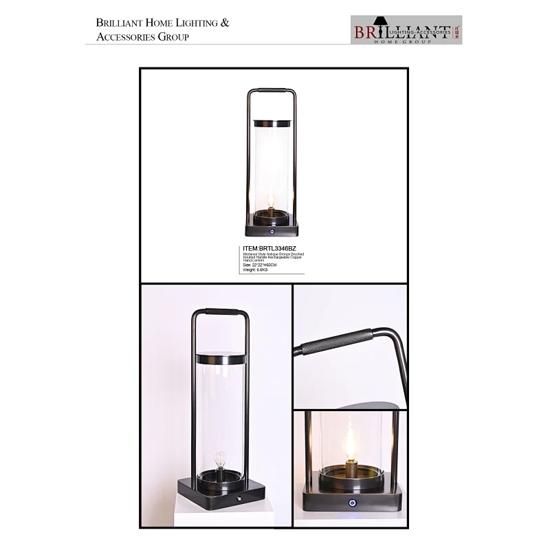 Medieval style antique bronze brushed knurled handle rechargeable copper hand lantern