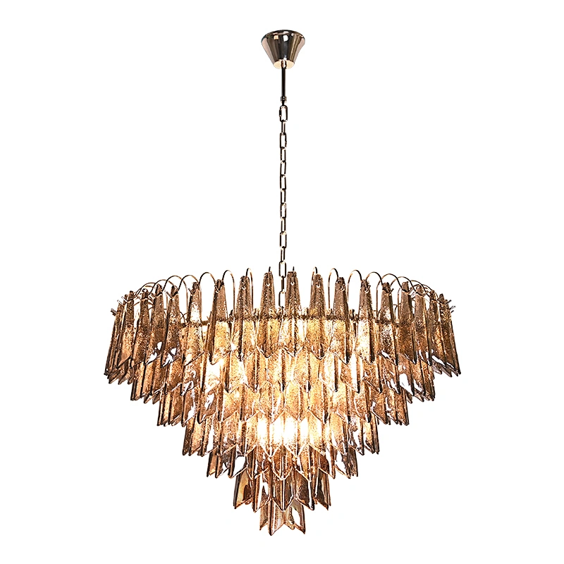 Handmade smoke grey water ripple texture glass chandelier for dining room, living room, bedroom