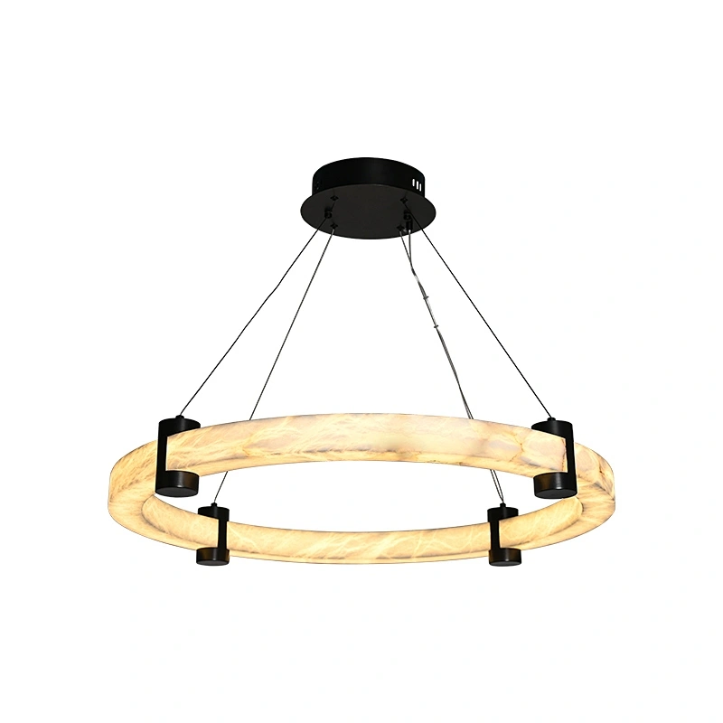 32inch luxury antique bronze hand dyeing alabaster ring pendant lamp for restaurant light living room