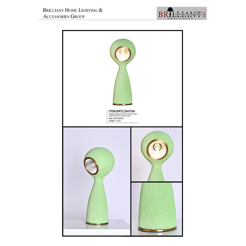 Elegant magical-drip dimmable green solid resin desk table lamp
