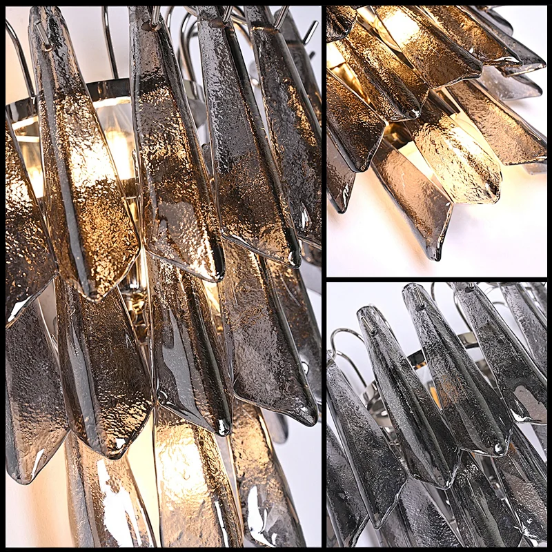 Handmade smoke grey water ripple texture glass wall light for dining room, living room, bedroom