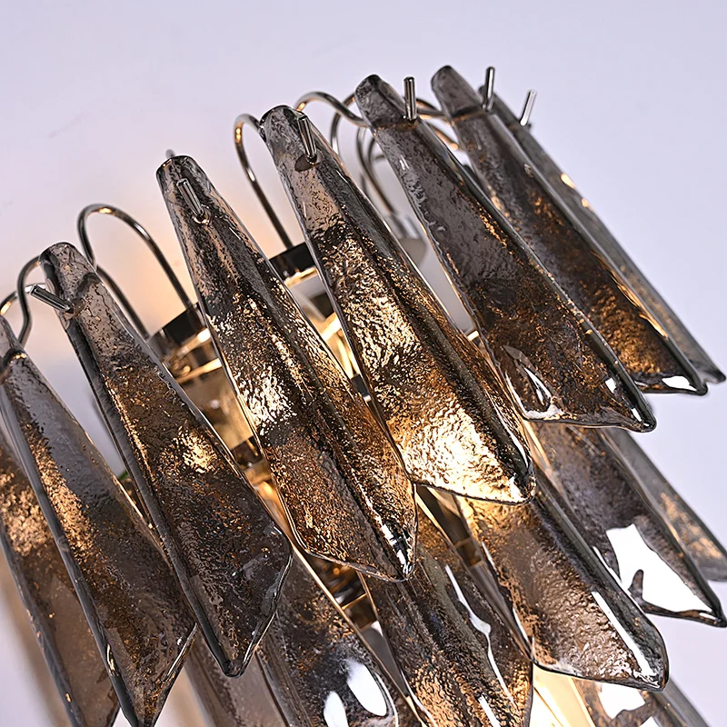 Handmade smoke grey water ripple texture glass wall light for dining room, living room, bedroom
