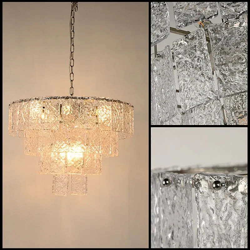 Handmade water ripple texture glass panel chandelier for dining room, living room, bedroom, study, corridor