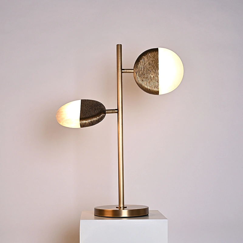 Creative sunrise double heads luxury antique brass hand dyeing finish alabaster side table lamp