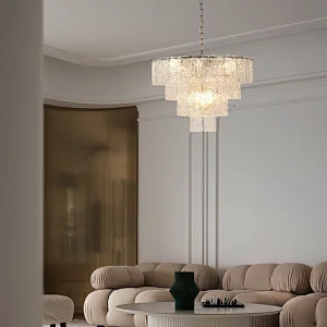 Handmade water ripple texture glass panel chandelier for dining room, living room, bedroom, study, corridor
