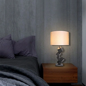 Polished blackeded steel mart cubes desk table lamp with fabric shade