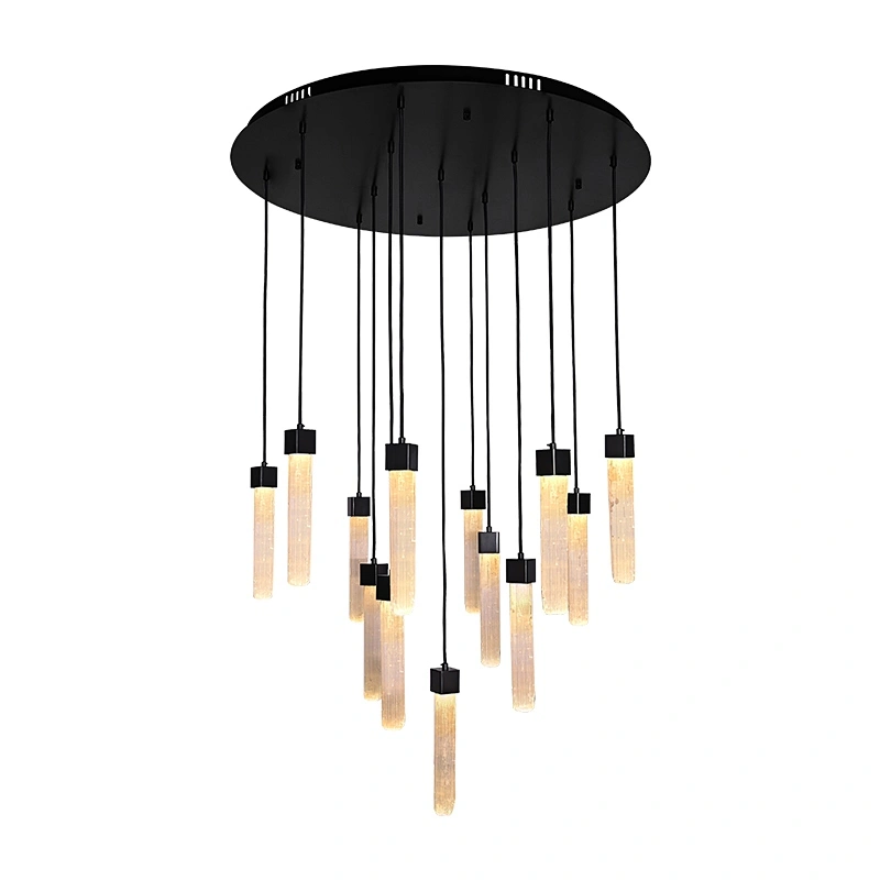 Circular Combination Bronze Finish Natural Selenite Stone Hanging Lights For Restaurant Livingroom