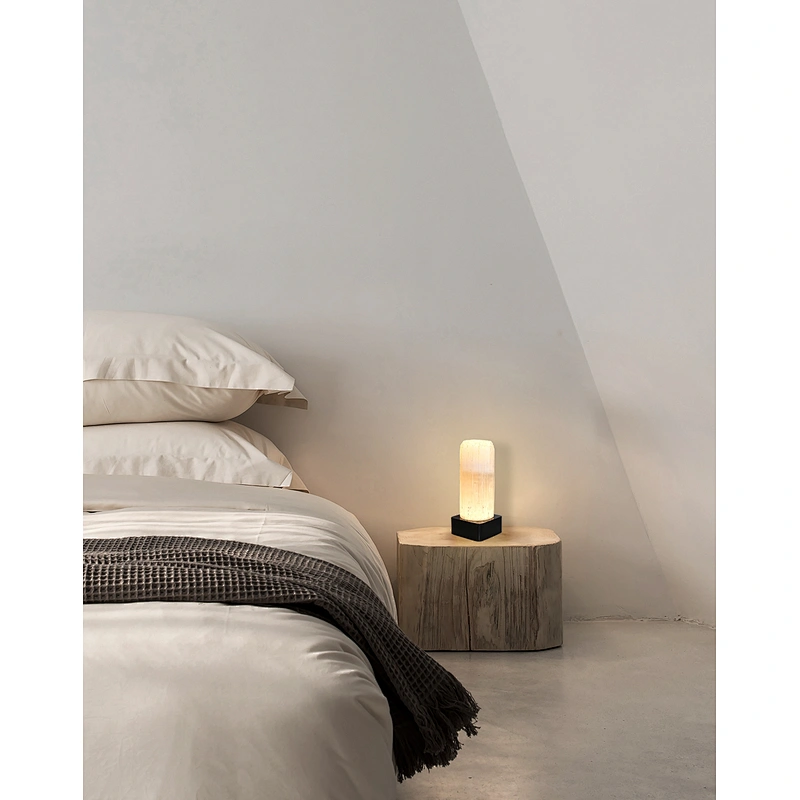 LED bottom light bronze finish natural selenite stone table lamp for bedside light