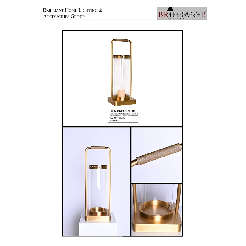 Medieval style antique brass brushed knurled handle copper hand lantern