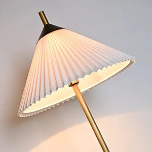 Simple conical pleated fabric lampshade antique brass finish floor lamp