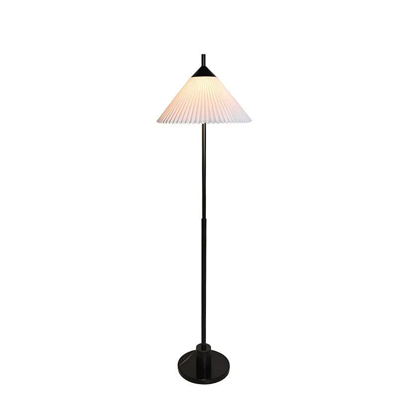 Simple conical pleated fabric lampshade bronze finish floor lamp