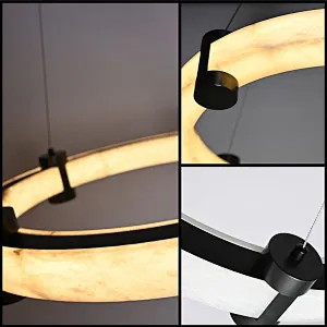32inch luxury antique bronze hand dyeing alabaster ring pendant lamp for restaurant light living room