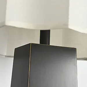 Quincunx fabric-shade bronze square column table lamp
