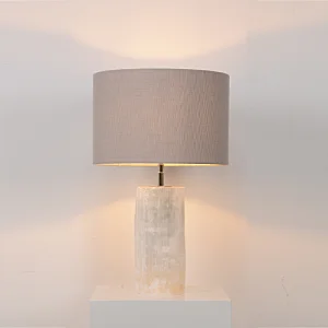 Luxury Natural Selenite Stone Column Table Lamp With Fabric Shade for living room sofa side bedside light