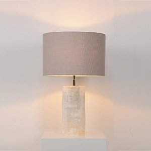 Luxury Natural Selenite Stone Column Table Lamp With Fabric Shade for living room sofa side bedside light