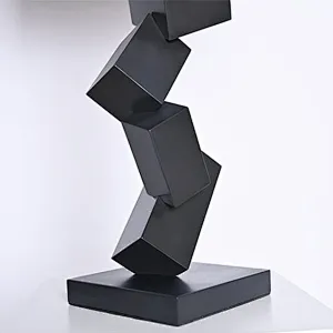 Polished blackeded steel mart cubes desk table lamp with fabric shade