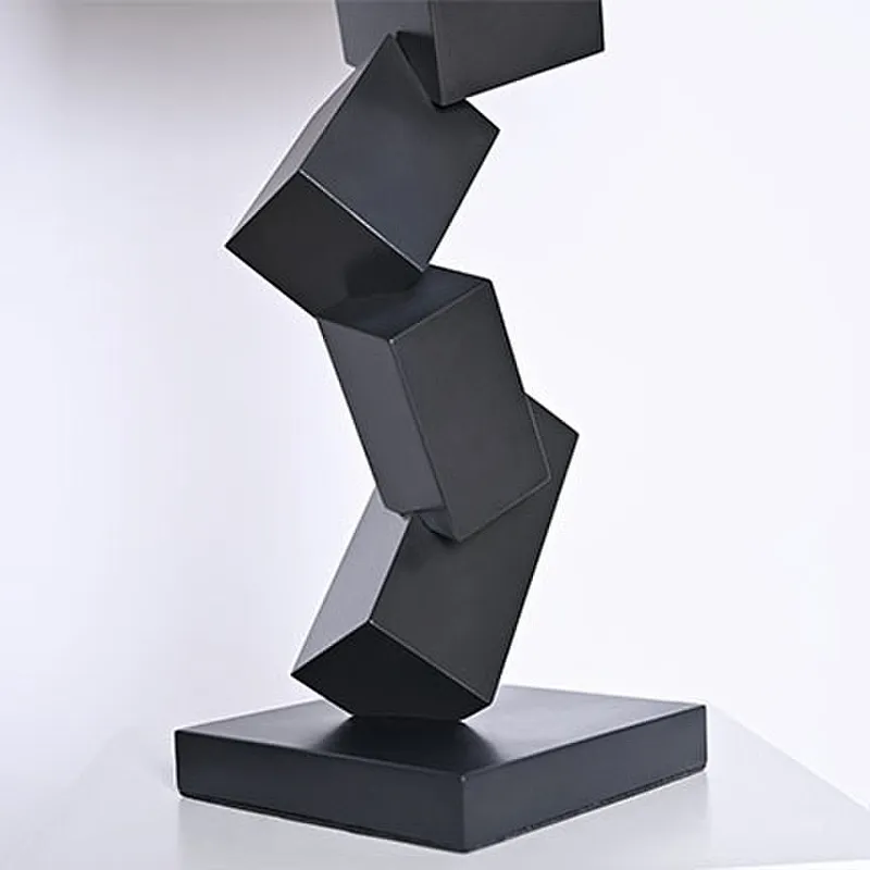 Polished blackeded steel mart cubes desk table lamp with fabric shade