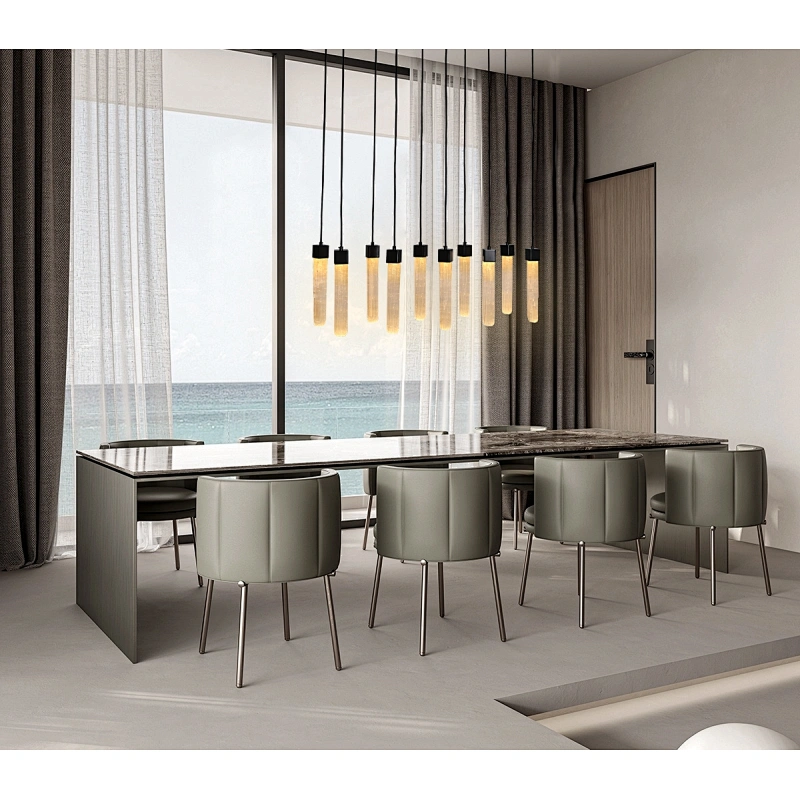 Rectangle Combination Bronze Finish Natural Selenite Stone Hanging Lights For Restaurant